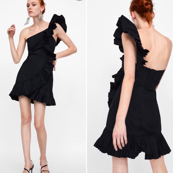 Zara Dresses & Skirts - Zara Gathered Ruffle Mini Black Dress - Sz. S NEW